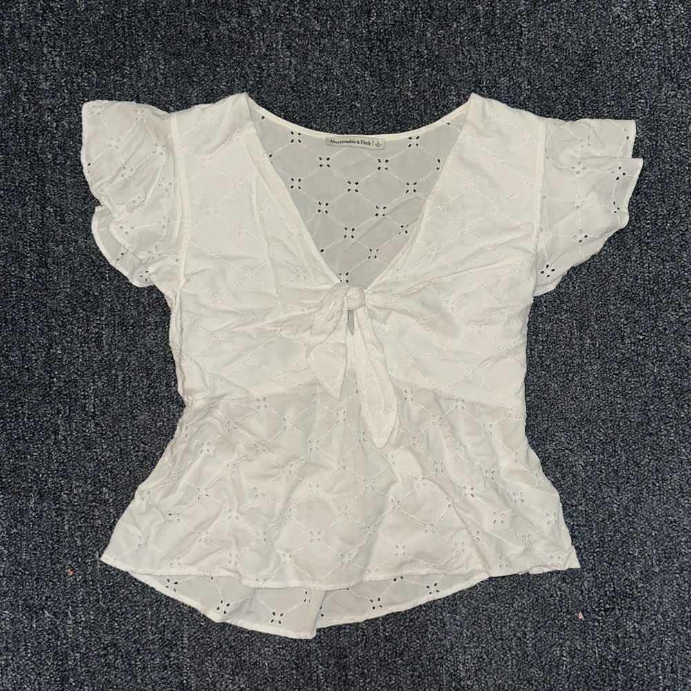 White Eyelet Ruffle Sleeve Top